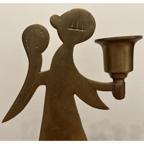 VINTAGE PAIR Solid BRASS ANGEL Taper CANDLE HOLDERS CANDLESTICKS HEAVY 7.5” - Picture 2 of 4